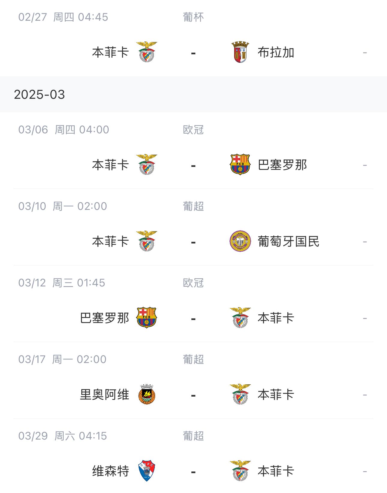  讓路歐冠！本菲卡戰(zhàn)巴薩首回合比賽前的葡超比賽推遲進(jìn)行